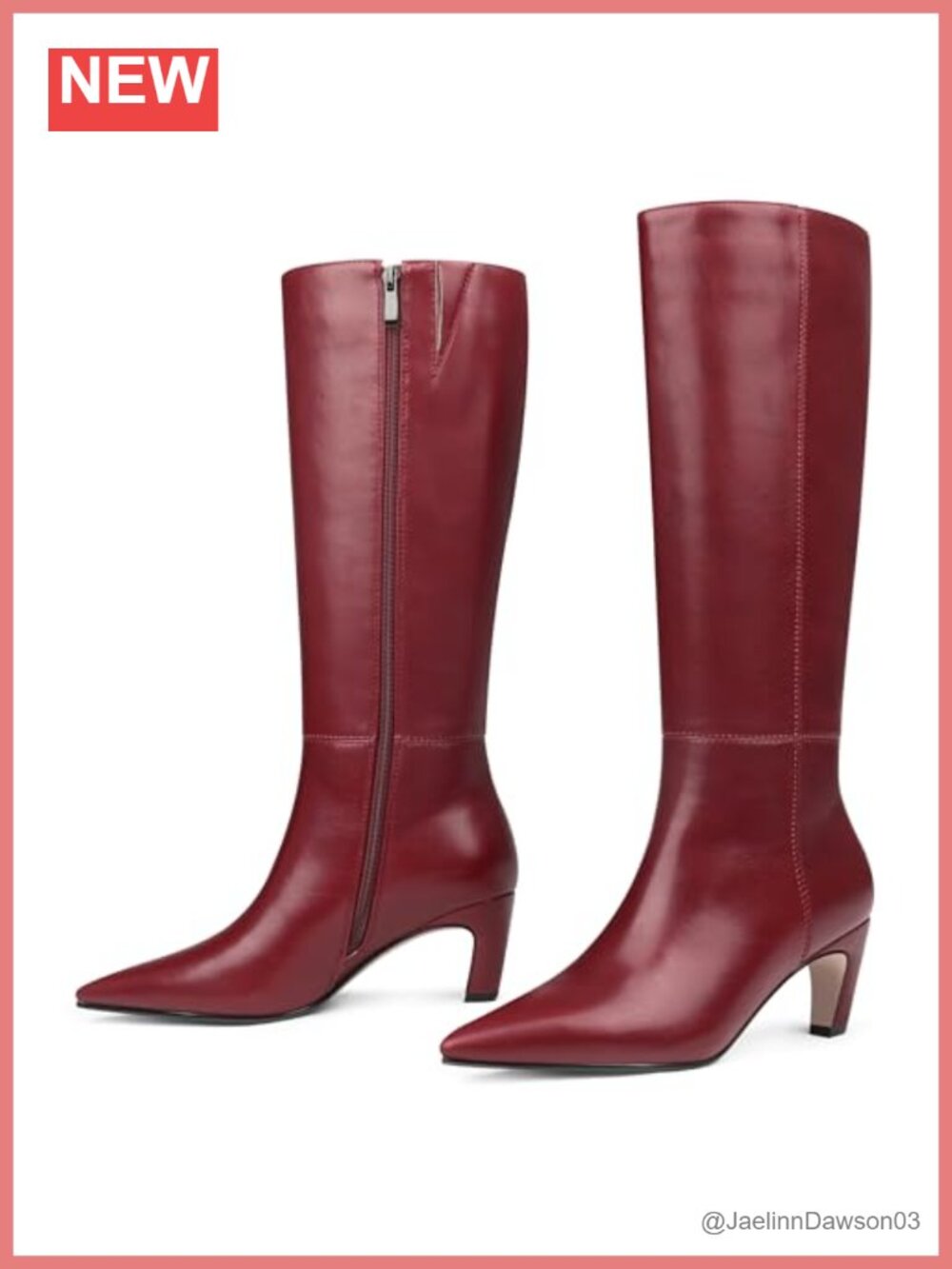 Knee High Faux Leather Boots Kitten Heel Pointed Toe Zip